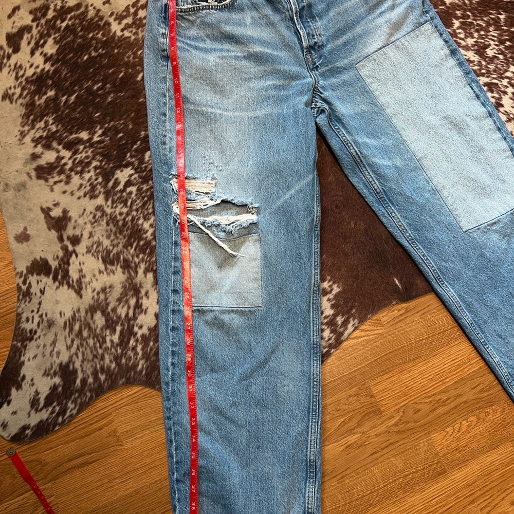 Universal Thread Men's Patchwork Light and Medium Blue Straight Jeans - Picture 7 of 9